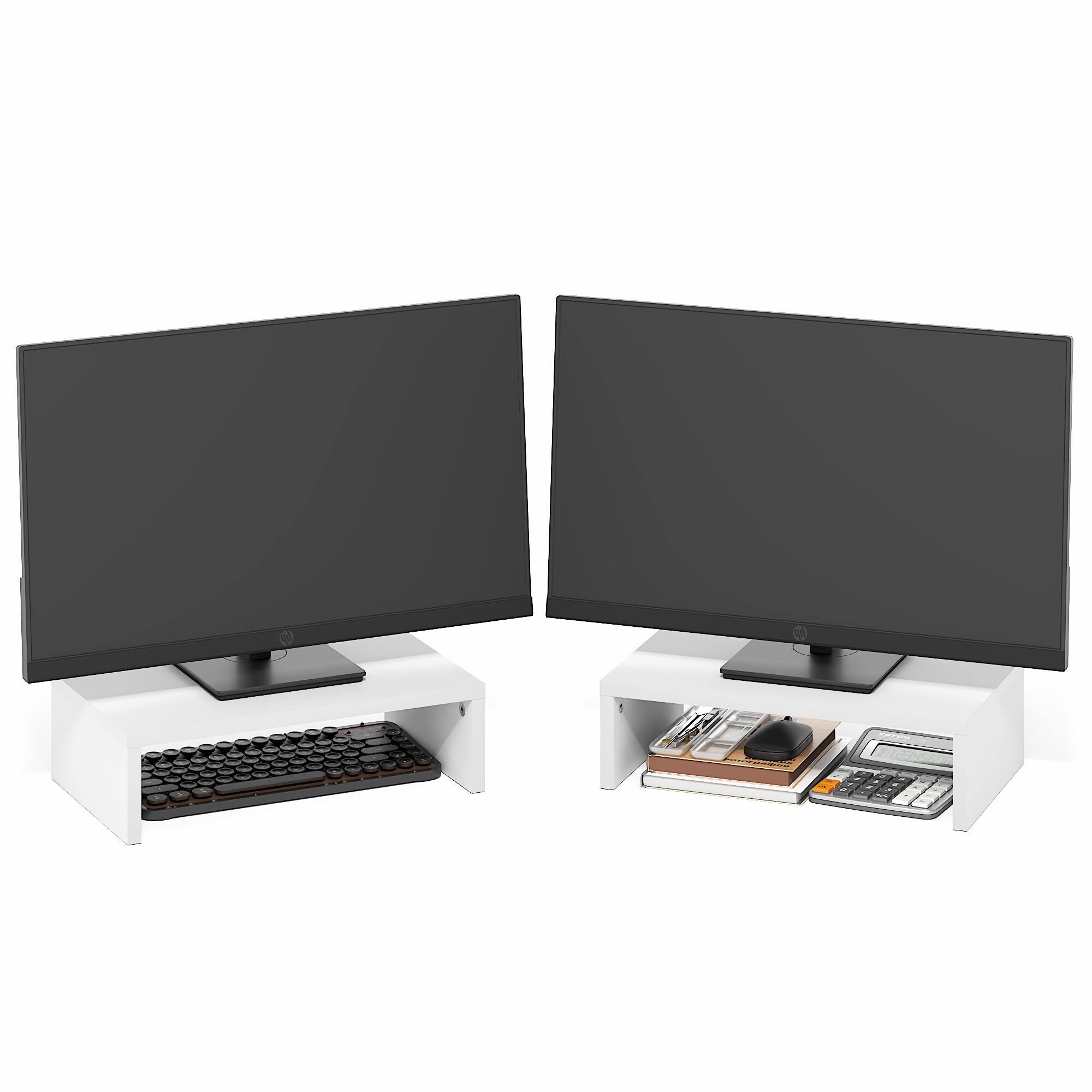 Alt View 8. Furinno - CLASSIC Stackable Separable Laptop Stand, Monitor Stand Riser Set of 2, Dual Monitor Riser, for Office Supplier - White.