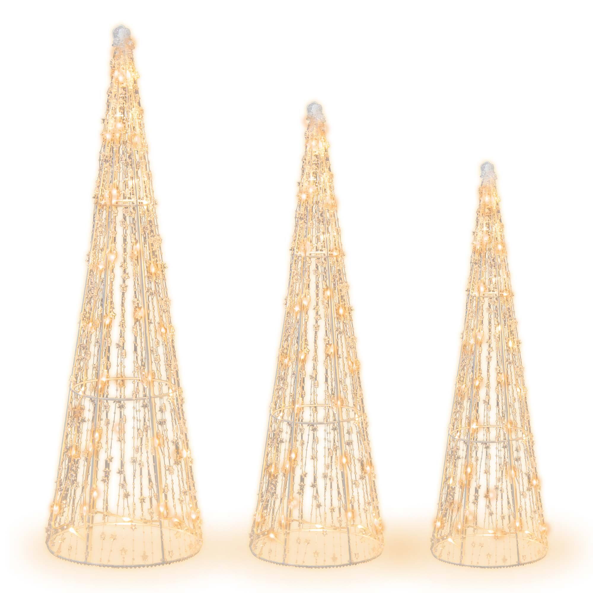 Alt View 19. Costway - Set of 3 Pre-lit Christmas Cone Trees Decoration with Star String & 90 Lights - Gold.