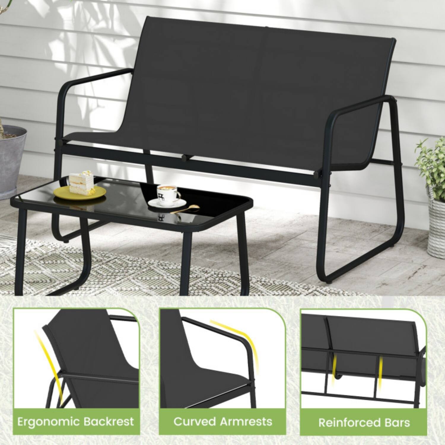 Ergonomic Backrest  
Curved Armrests  
Reinforced Bars