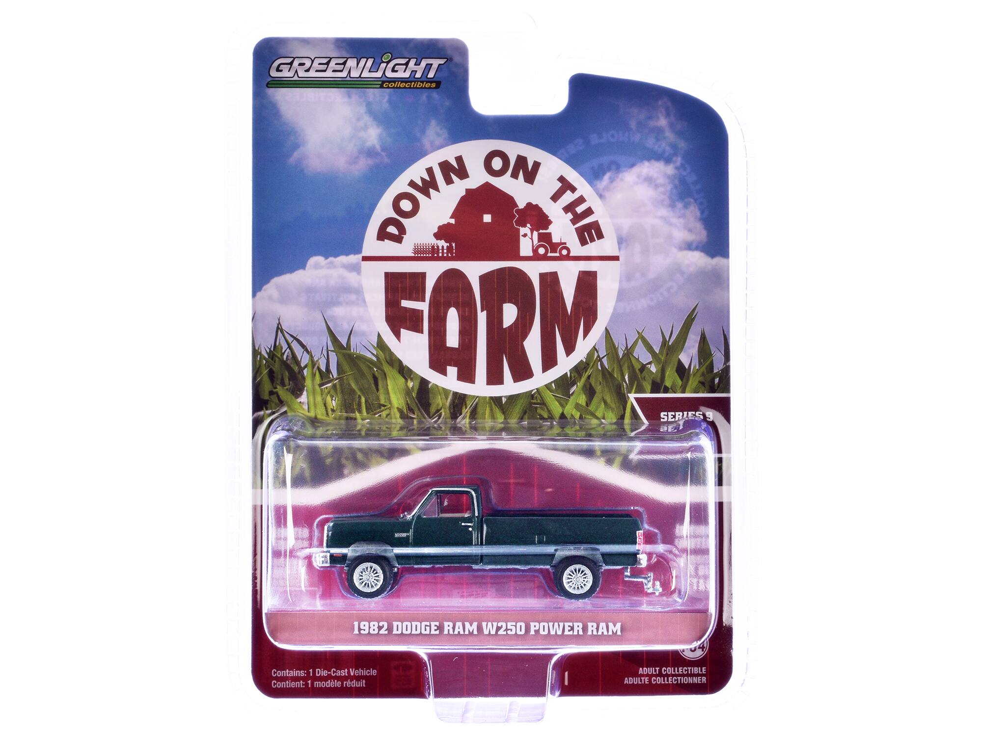 GREENLIGHT collectibles  
DOWN ON THE FARM  
SERIES 9  
1982 DODGE RAM W250 POWER RAM  
Contains: 1 Die-Cast Vehicle  
Contient: 1 modèle réduit  
ADULT COLLECTIBLE  
ADULTE COLLECTIONNER