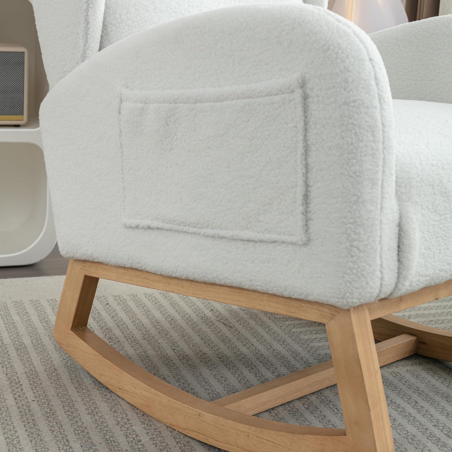 Alt View 6. Trinkets Crazed - Teddy Rocking Glider Chair for Nursery Mid Century Modern Rocking Accent Chair with Side Pockets - Ivory.