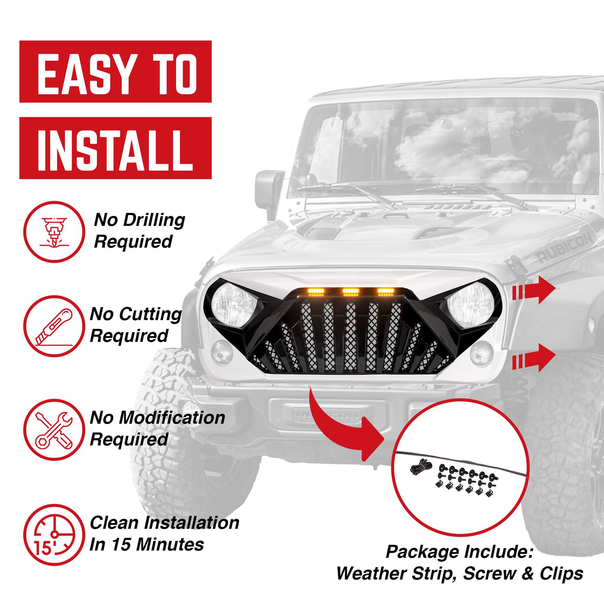 EASY TO INSTALL

- No Drilling Required
- No Cutting Required
- No Modification Required
- Clean Installation In 15 Minutes

Package Include: Weather Strip, Screw & Clips