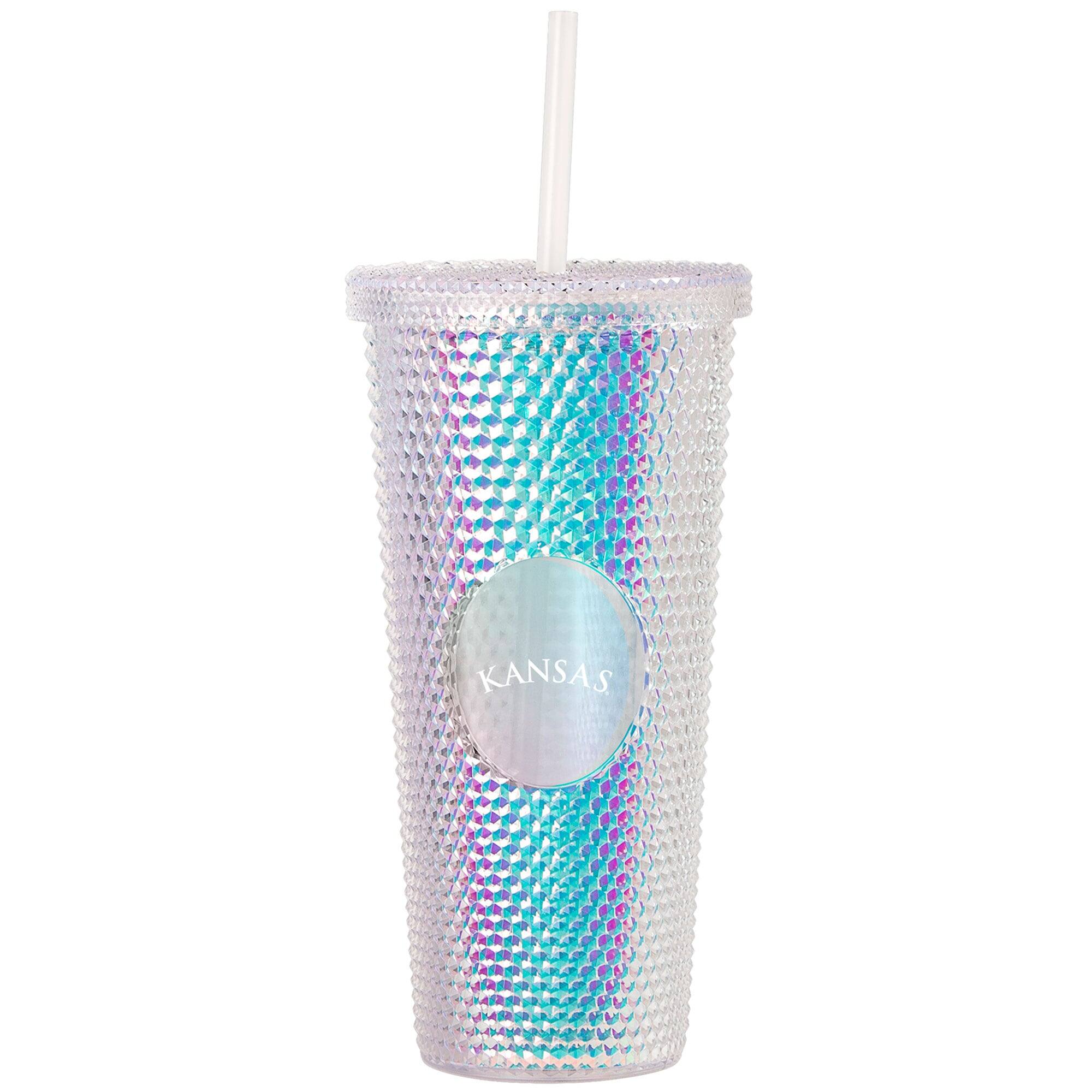 Logo Brands - Kansas Jayhawks 24oz. Iridescent Studded Travel Tumbler with Straw - Multicolor