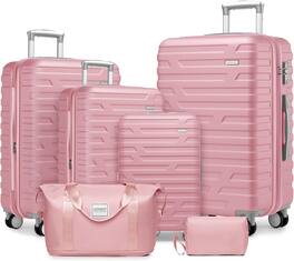 LOVMOR - 6-Piece Luggage Set TSA Spinner Expandable Duffel Bag Duffel Bags Pink - Light Pink