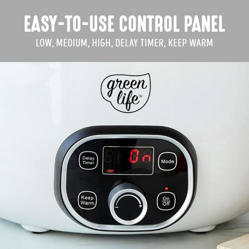 EASY-TO-USE CONTROL PANEL  
LOW, MEDIUM, HIGH, DELAY TIMER, KEEP WARM  

green life  

Delay Timer  
LOW  
Keep Warm  
On/Off  
Mode  

0