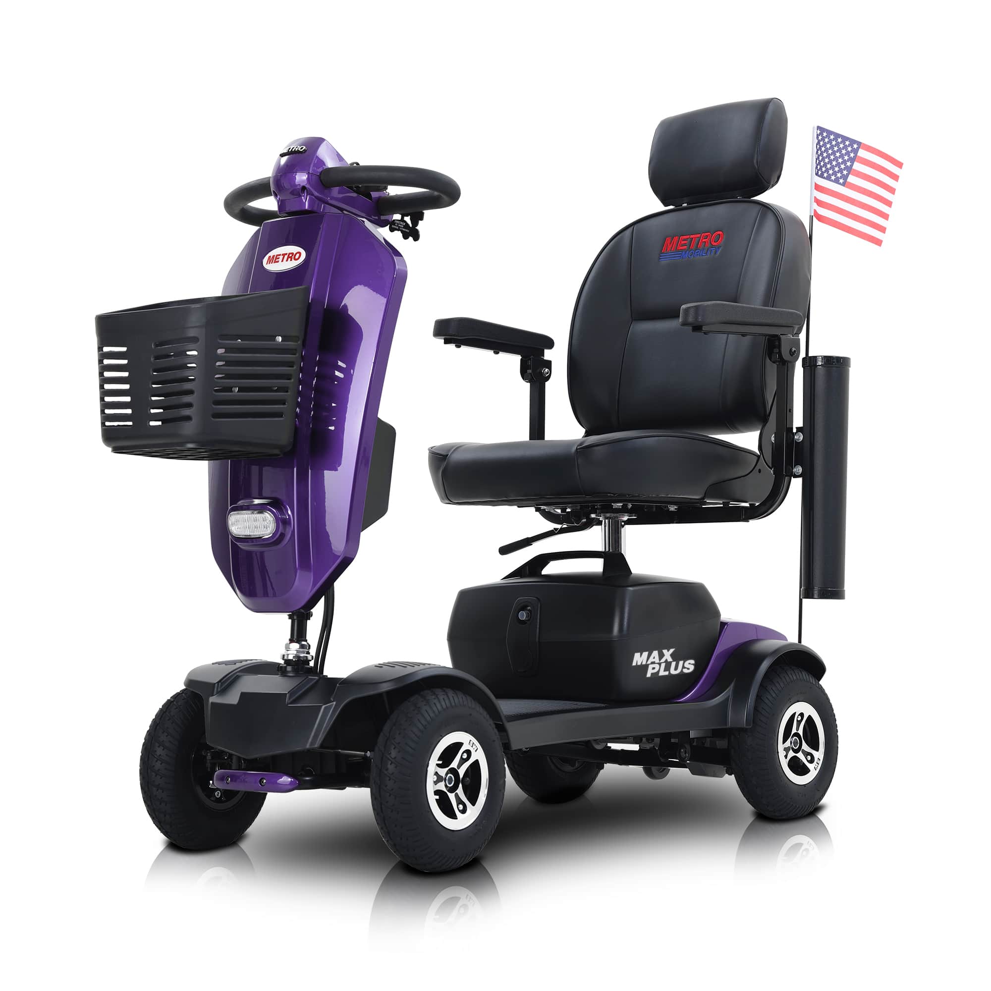 TinyHomie - MAX PLUS Dark Purple 4 Wheel Mobility Scooter 2*20AH Lead Acid 16 Miles USB - White