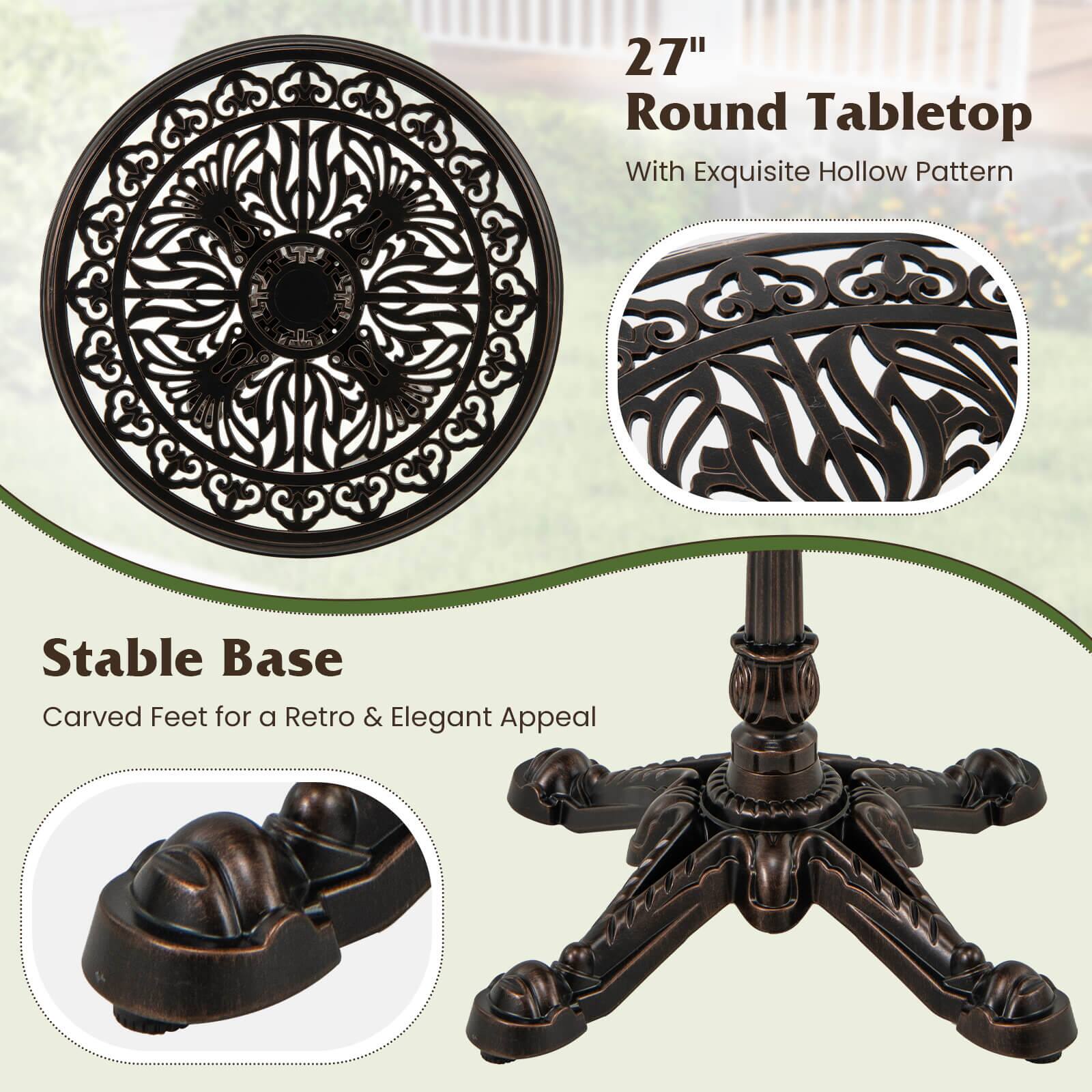 27" Round Tabletop  
With Exquisite Hollow Pattern  

Stable Base  
Carved Feet for a Retro & Elegant Appeal