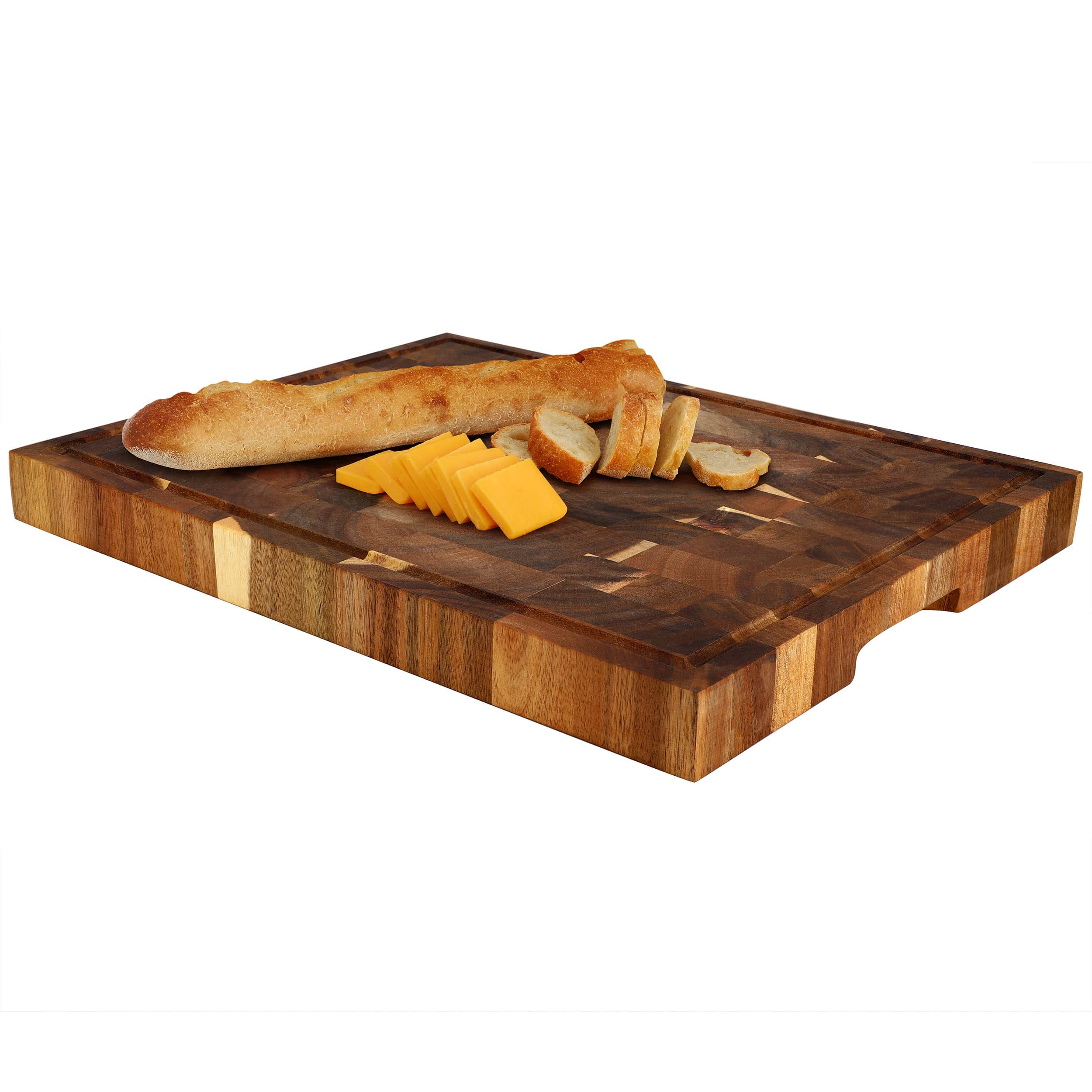 MegaChef - 17 x 13 Inch Acacia Wood Butcher Block Carving and Cutting Serving Board with Juice Groove - Brown