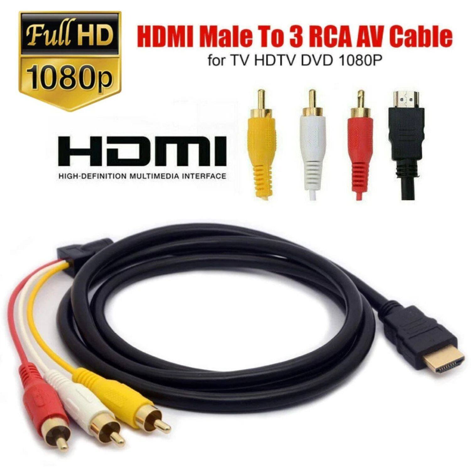 Full HD HDMI Male to 3 RCA AV Cable for TV HDTV DVD 1080P  
1080p  
HDMI  
HIGH-DEFINITION MULTIMEDIA INTERFACE