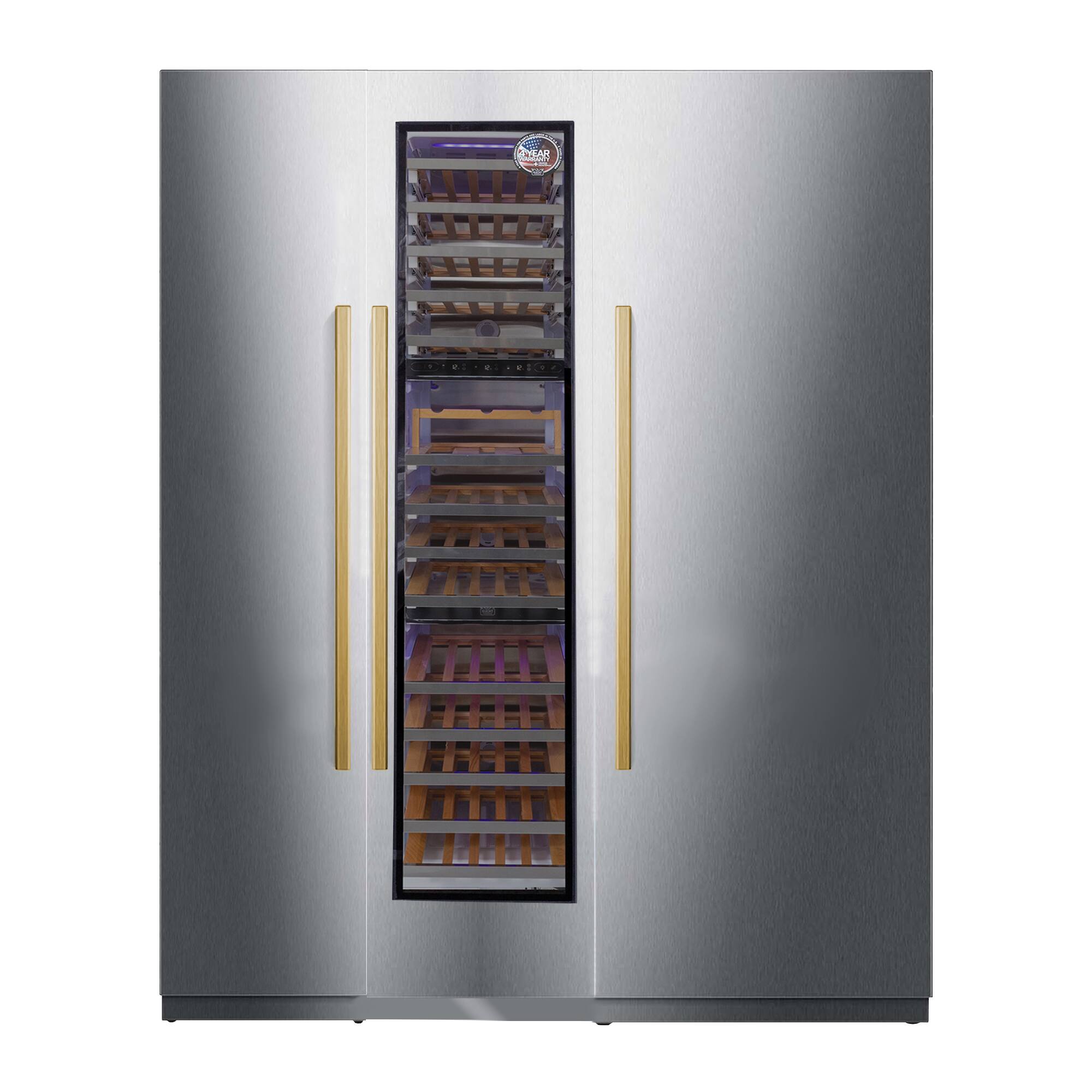 Front. Kucht - 60 in. Refrigeration Set: 24 in Refrigerator, 18 in Freezer & 18 in Wine Cooler Stainless Steel Panels with Gold Handles - Stainless Steel and Gold.