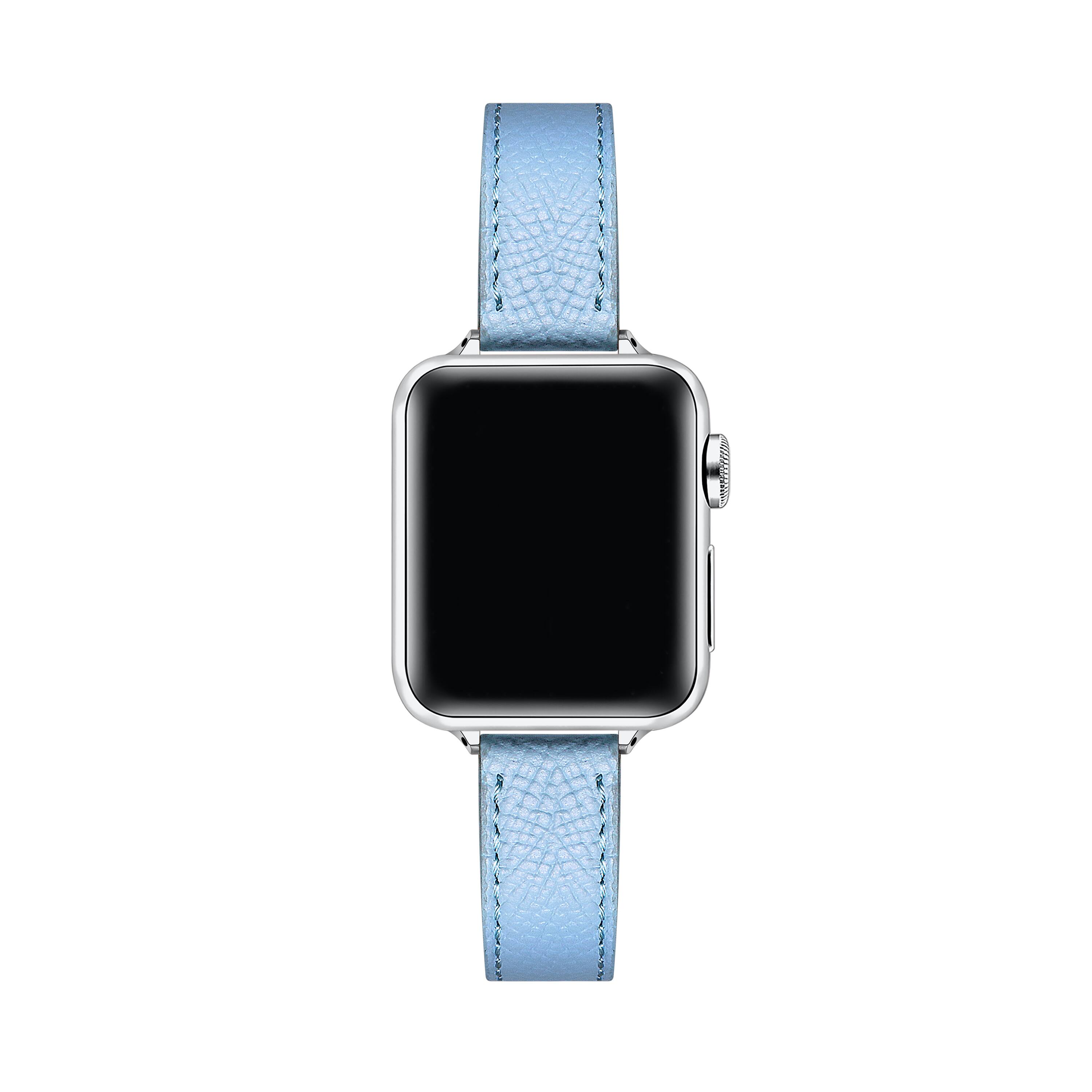 Back. Posh Tech - Cleo Skinny Leather Band for Apple Watch - Ice Blue.