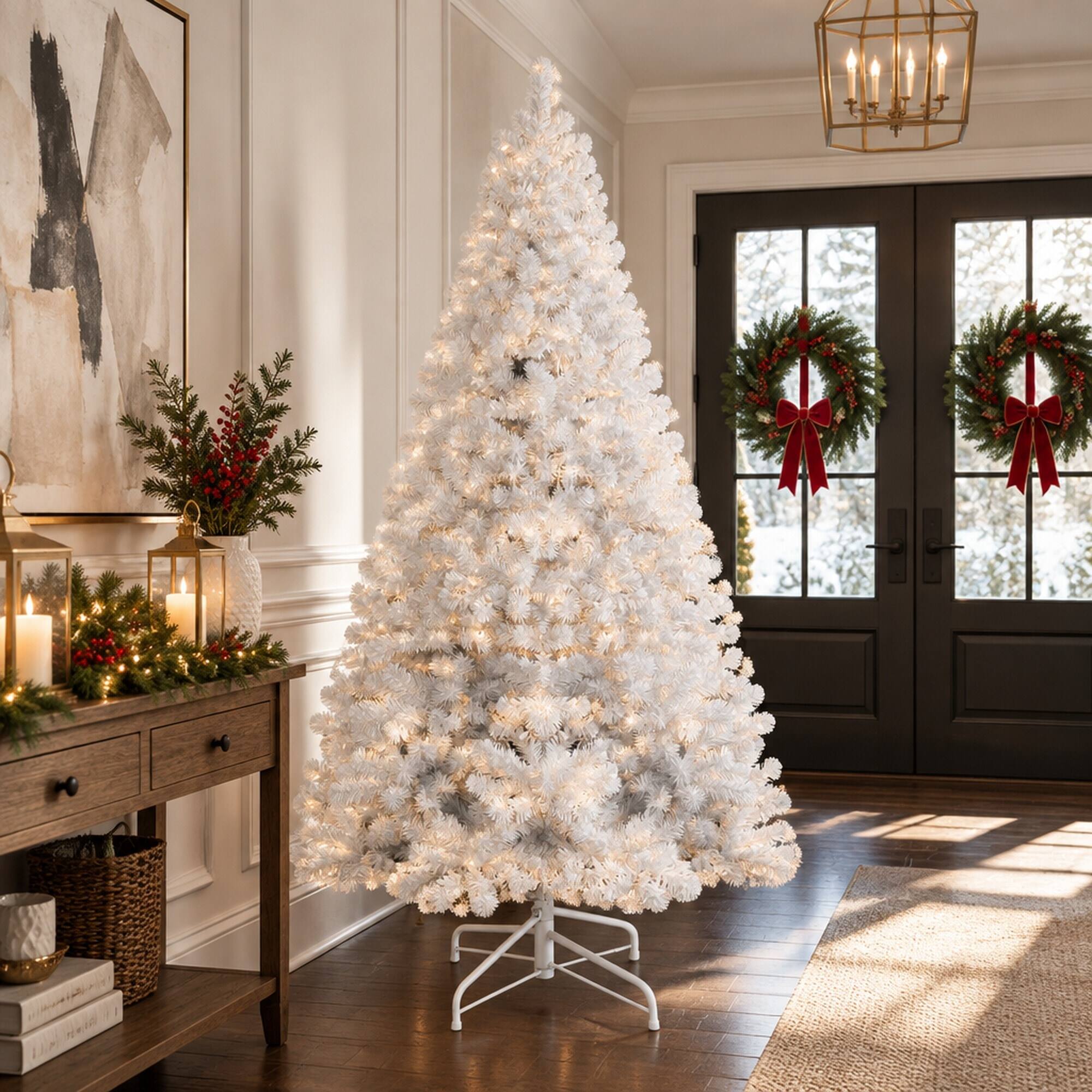 Alt View 2. RYHNUYNE - 6FT White Artificial Christmas Tree With 760 Tips and Memory Wire Branches, Hinged PVC and Easy Assembly - White.