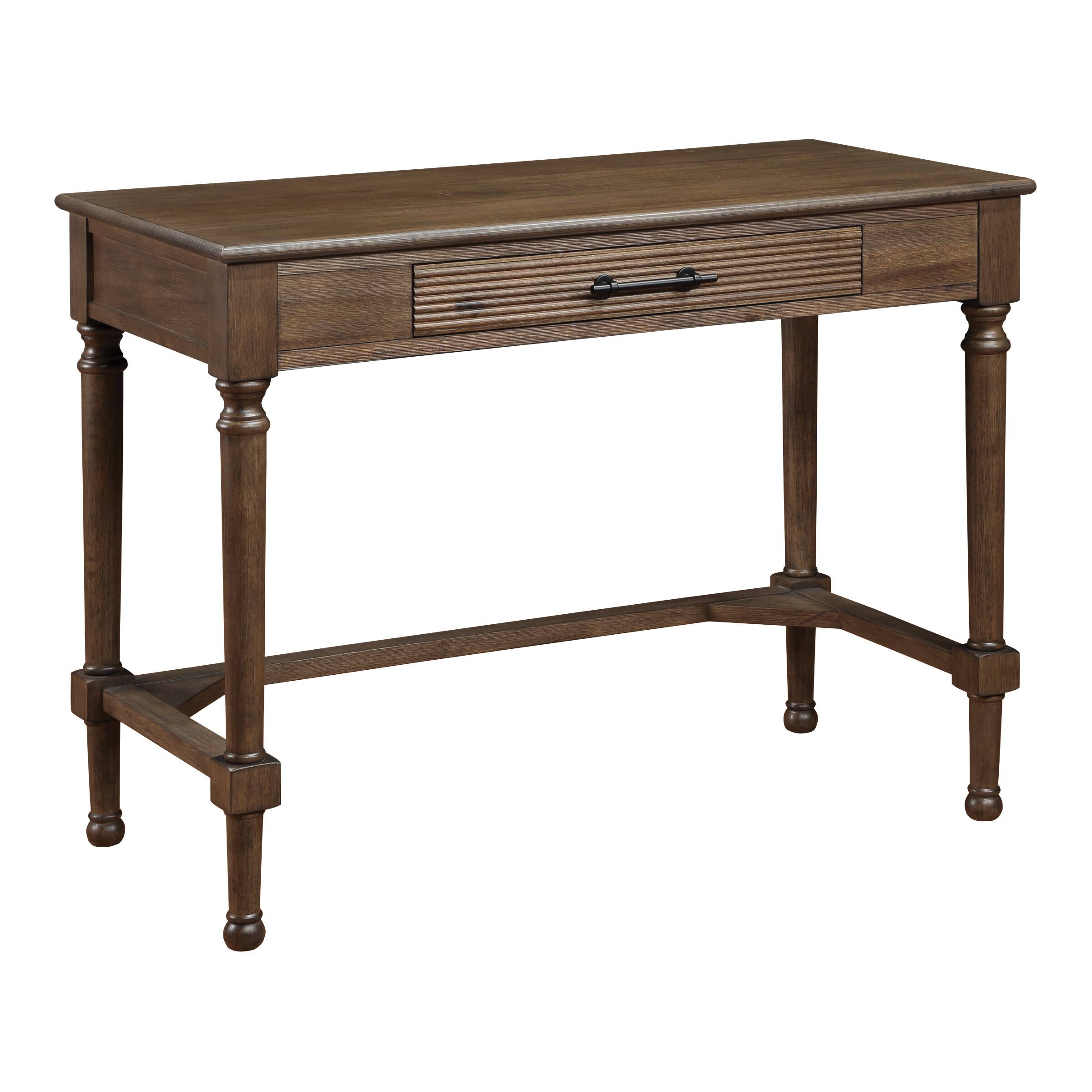 Angle. OSP Home Furnishings - Marna Writing Desk with Drawer in Black - Brown Oak.