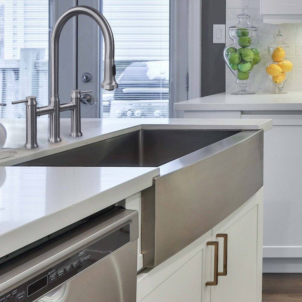 Angle. Whitehaus - Noah's Collection Brushed Stainless Steel Commercial Single Bowl Sink - Silver.