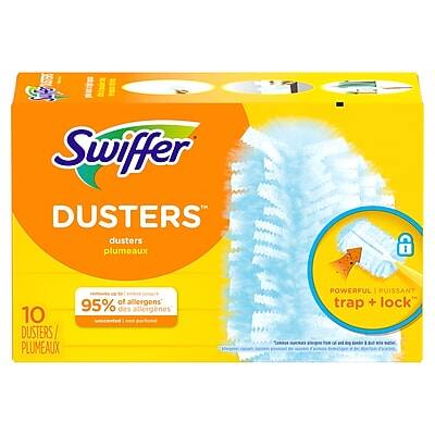Swiffer Dusters  
dusters plumeaux  

10 DUSTERS / PLUMEAX  

95% des allergènes  
trap + lock  

POWERFUL | PUISSANT  
trap + lock  

Catches dust particles of all sizes, big and small.