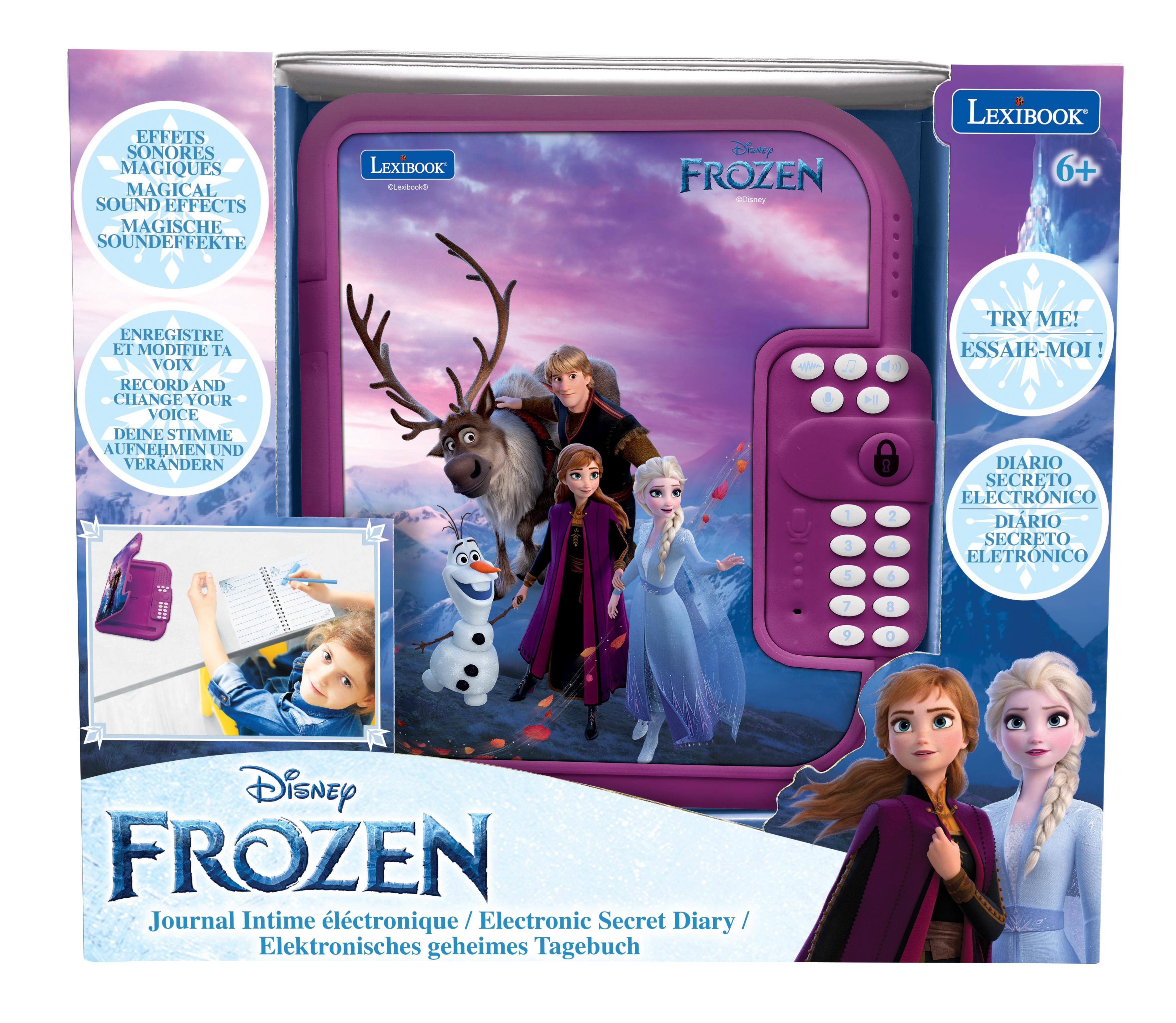 **LexiBook**  
**6+**

**Effets Sonores Magiques**  
**Magical Sound Effects**  
**Magische Soundeffekte**

**Enregistre et Modifie ta Voix**  
**Record and Change Your Voice**  
**Deine Stimme aufnehmen und verändern**

**Try Me!**  
**Essaie-Moi!**

**Diario Secreto Electrónico**  
**Electronic Secret Diary**  
**Elektronisches geheimes Tagebuch**

**Disney Frozen**  
**Journal Intime électronique / Electronic Secret Diary / Elektronisches geheimes Tagebuch**