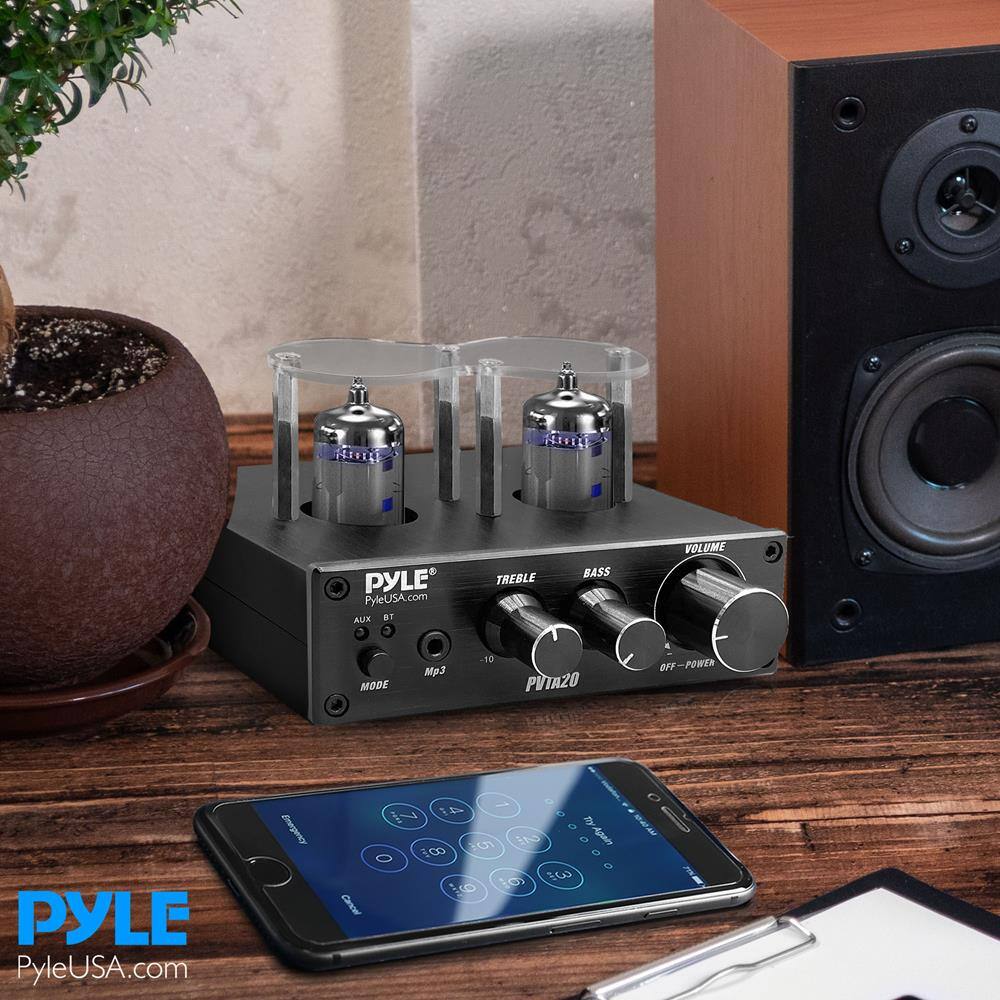 PYLE  
PyleUSA.com  

AUX BT  
TREBLE BASS VOLUME  
MODE M3  
PVTA20  
OFF-POWER  

PYLE  
PyleUSA.com