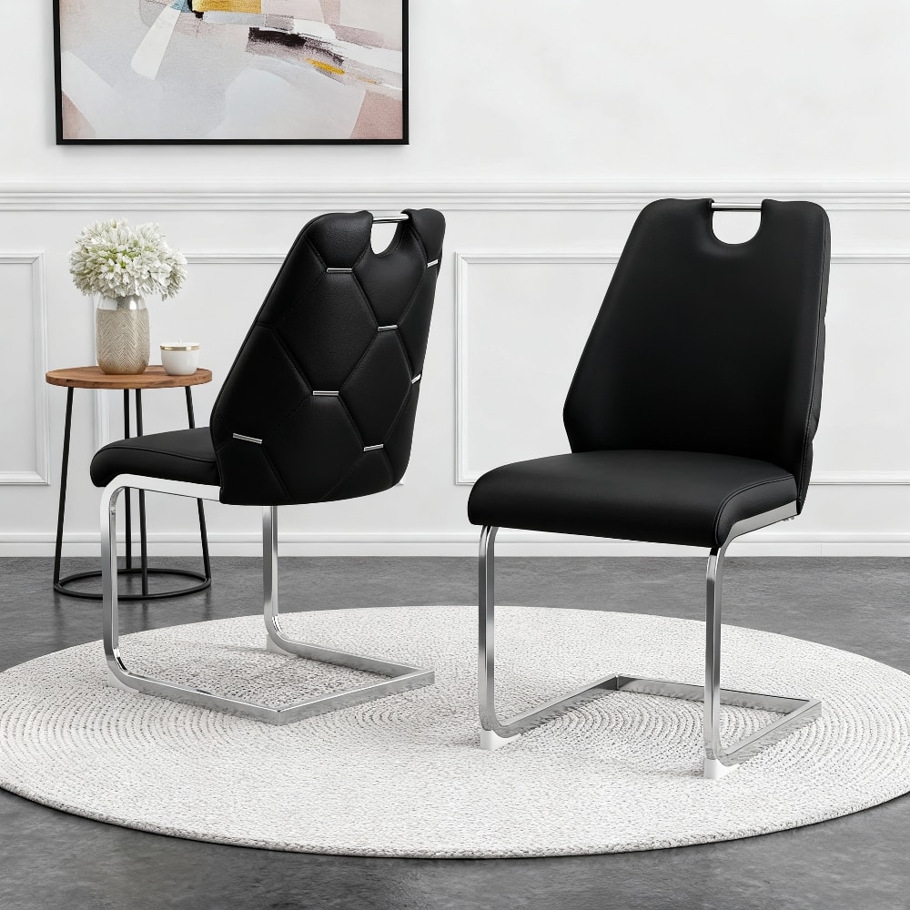 Loheer - Dining Chairs Set of 2 Faux Leather High Back Upholstered Kitchen Chairs with Chrome Pull Handle - Black price history on PriceWatchPro