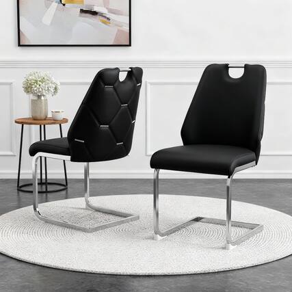 Front. Loheer - Loheer Black Dining Chairs Set of 2 Faux Leather High Back Upholstered Kitchen Chairs with Chrome Pull Handle - Black.