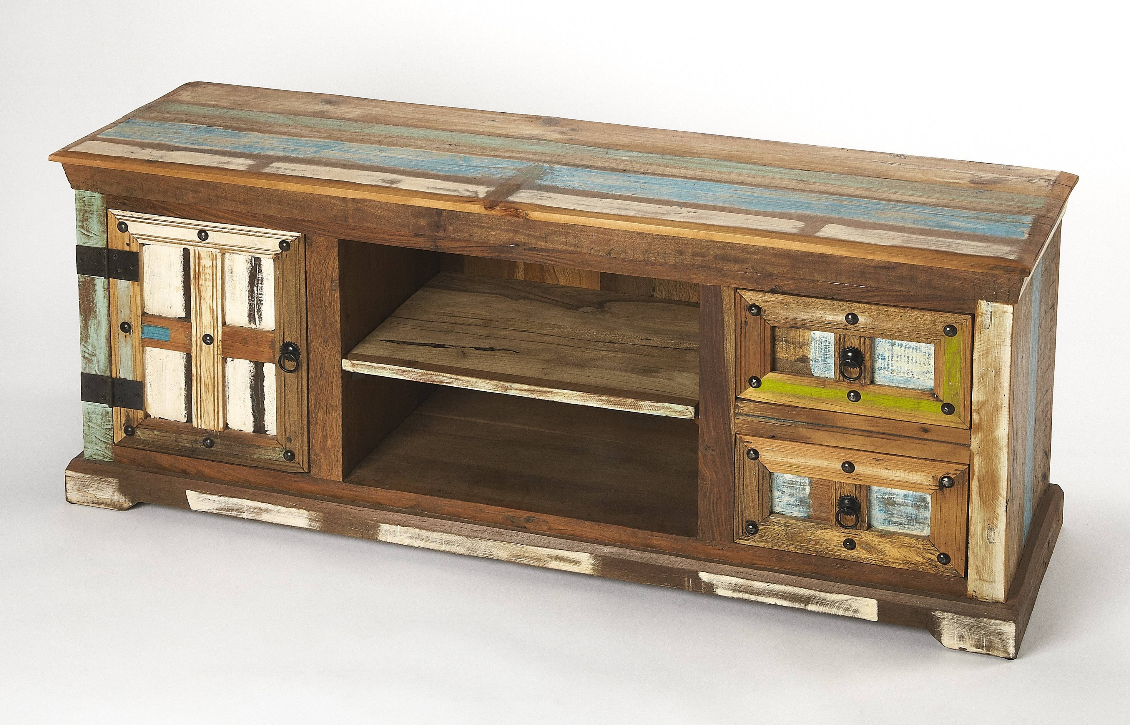 Front. Butler Specialty - Reverb 58 in. W Rectangular Wood Painted Rustic TV Stand with Storage - Multi-Color.