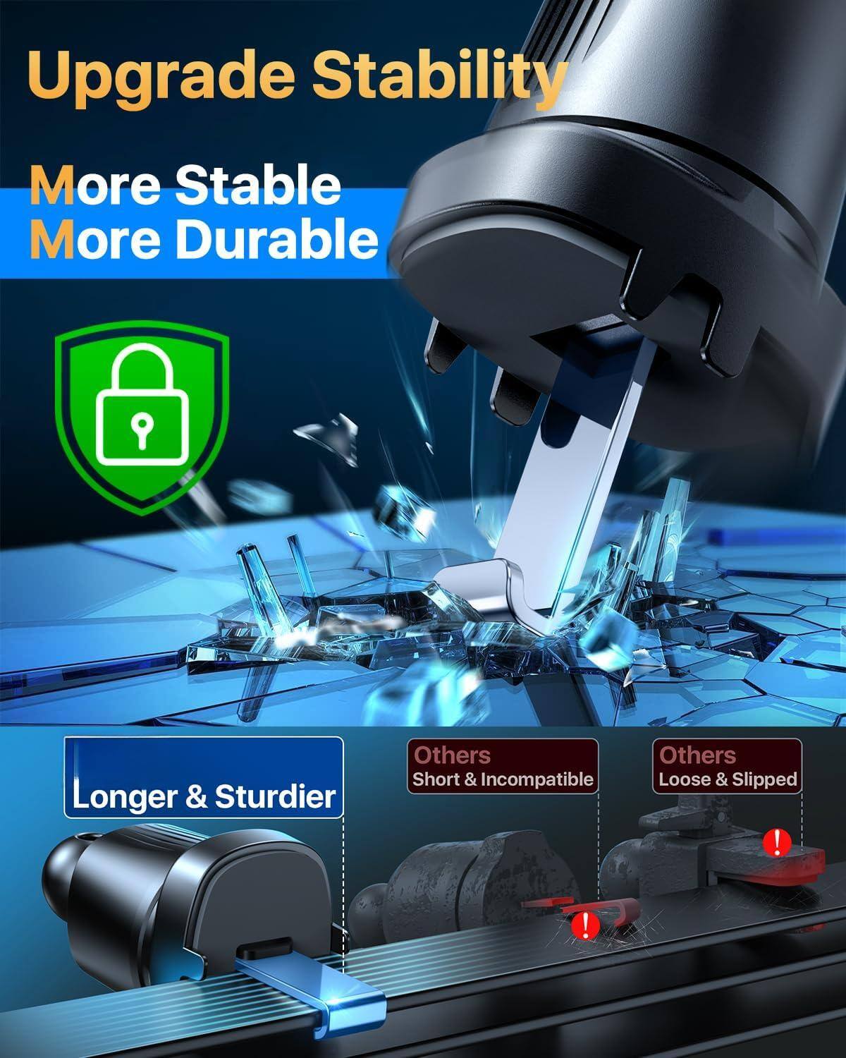 Upgrade Stability  
More Stable  
More Durable  

Longer & Sturdier  

Others: Short & Incompatible  
Others: Loose & Slipped