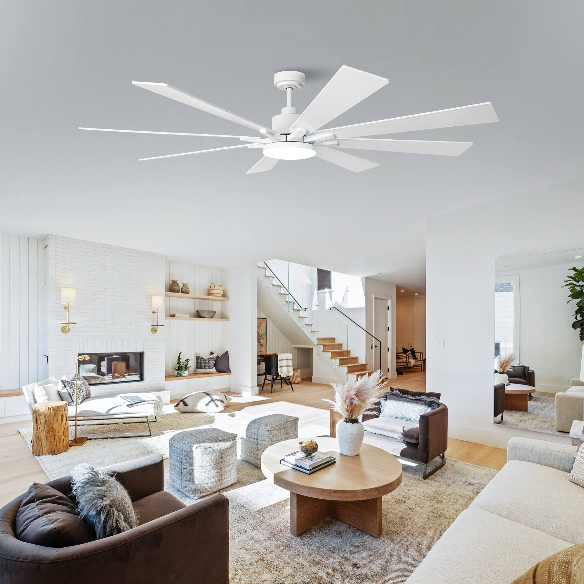 Angle. Vaczon - 72" Modern White 3CCT LED Windmill Ceiling Fan with Light - White.