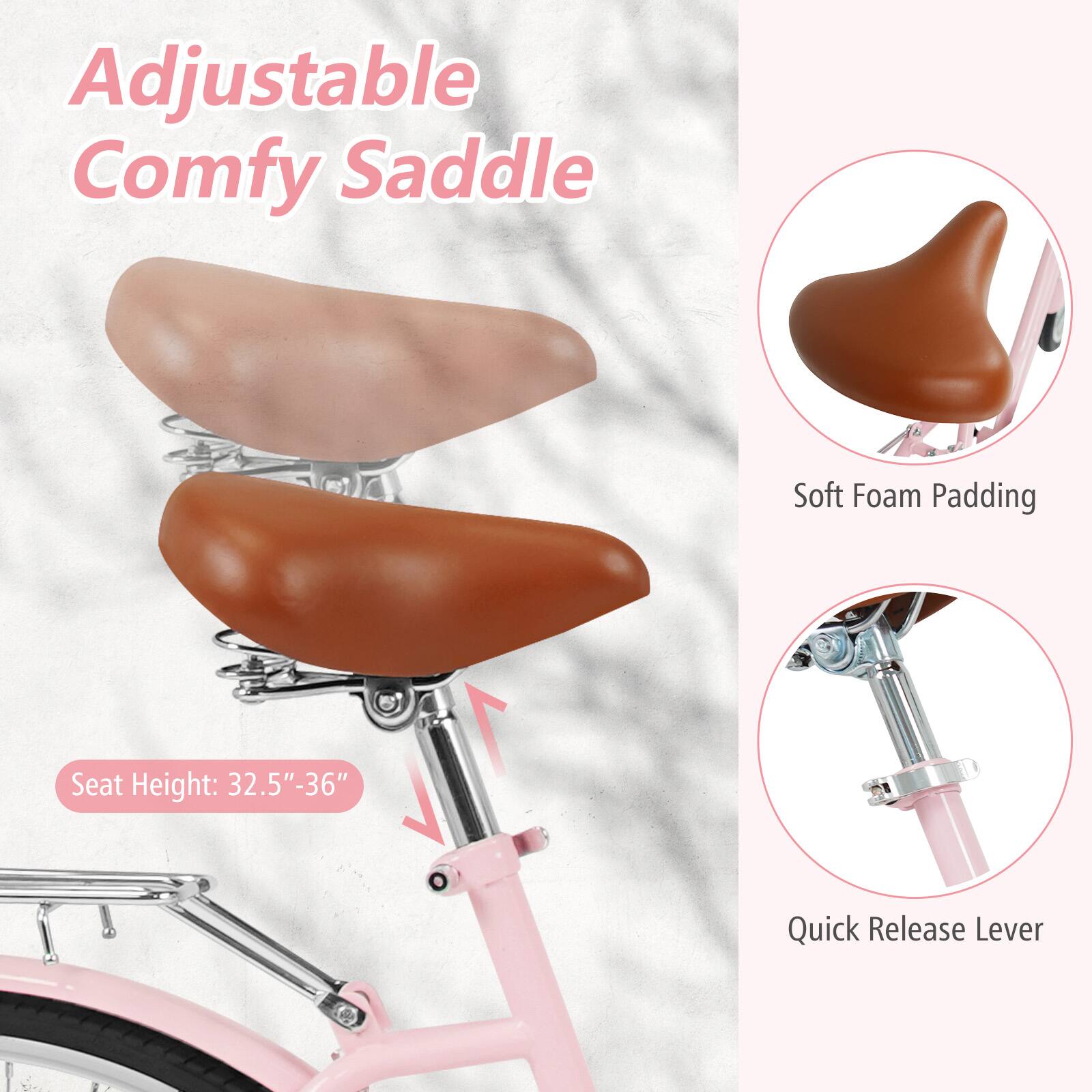 Adjustable Comfy Saddle  
Soft Foam Padding  
Seat Height: 32.5" - 36"  
Quick Release Lever