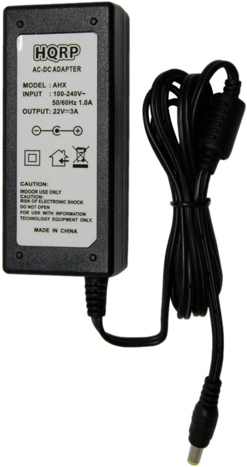 HQRP AC-DC ADAPTER  
MODEL: AHX  
INPUT: 100-240V~ 50/60Hz 1.0A  
OUTPUT: 22V~3A  

CAUTION:  
- INDOOR USE ONLY  
- RISK OF ELECTRONIC SHOCK  
- DO NOT OPEN  
- FOR USE WITH INFORMATION TECHNOLOGY EQUIPMENT ONLY  

MADE IN CHINA