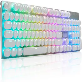 MOSZAR LLC - Wired Typewriter Style Mechanical Gaming Keyboard, Programmable RGB Backlit - White