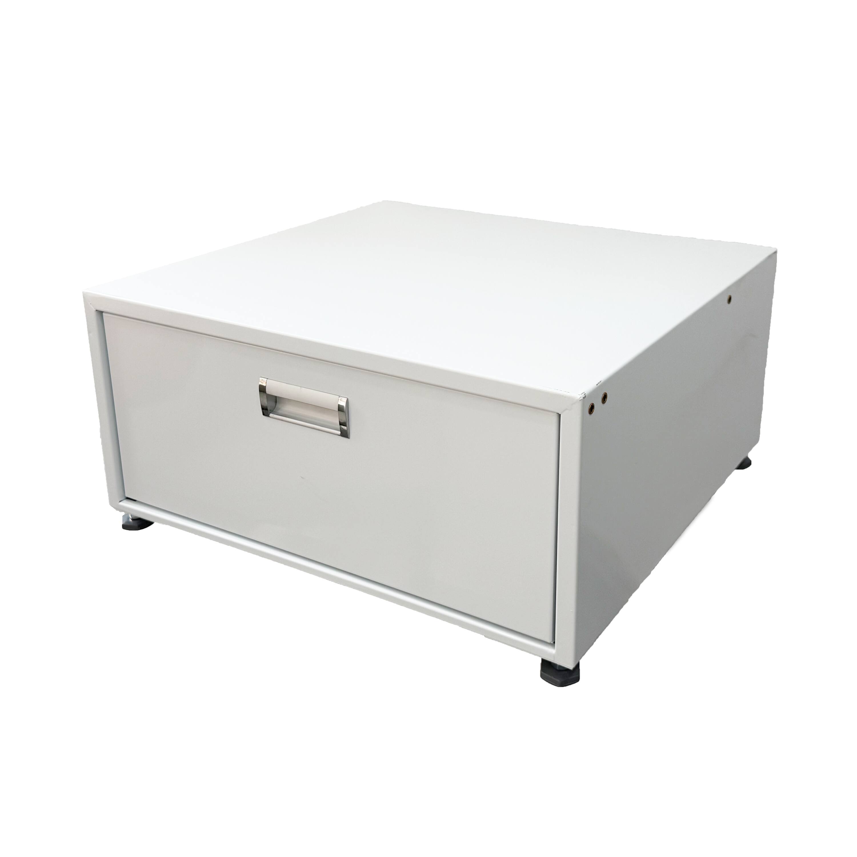 Angle. Equator - Equator 24in Laundry Pedestal 13 inch tall + Rollout Storage Drawer Adjustable feet - WHITE.