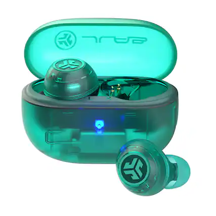 Front. JLab - GO POP ANC True Wireless Earbuds - Transparent Teal.