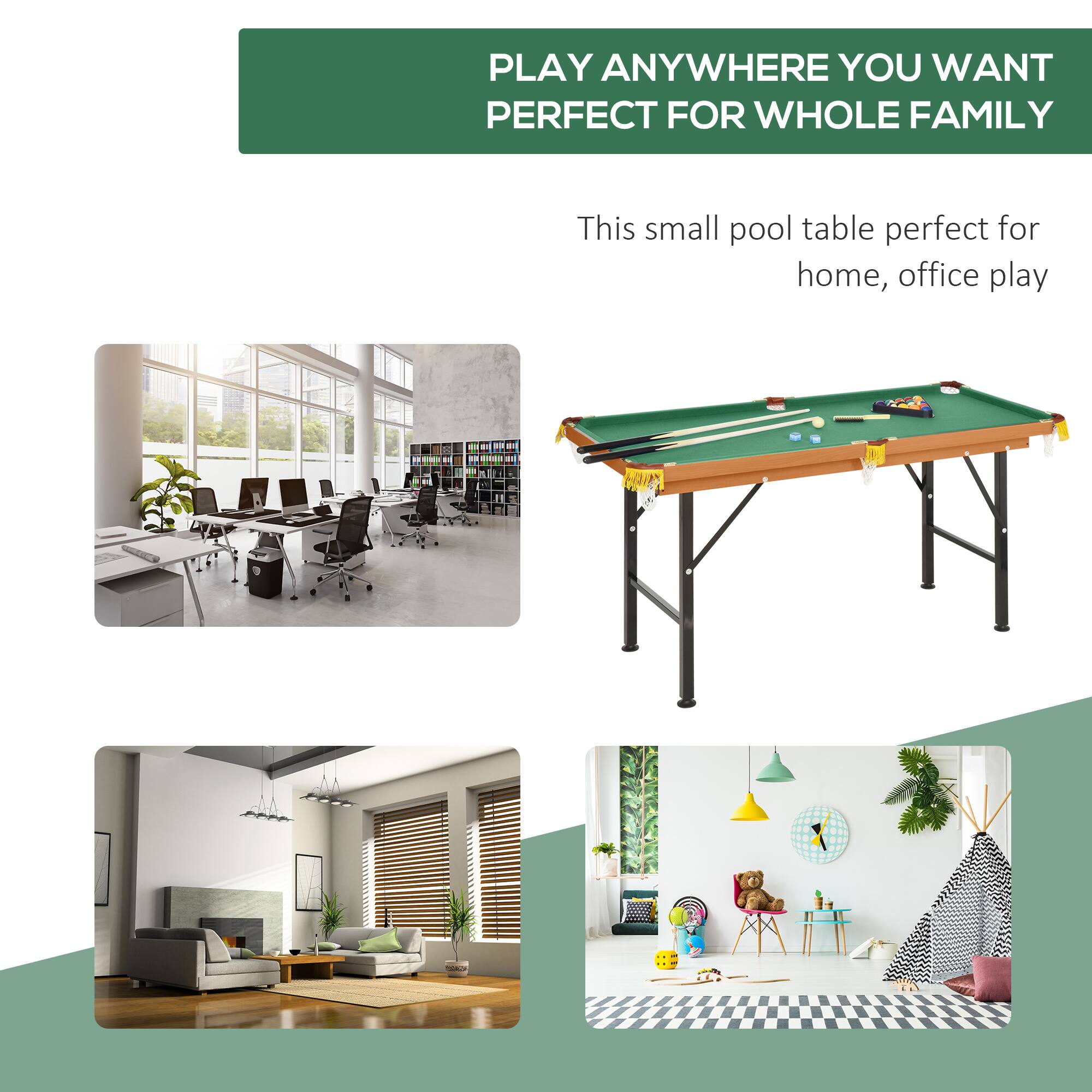 PLAY ANYWHERE YOU WANT PERFECT FOR WHOLE FAMILY

This small pool table perfect for home, office play