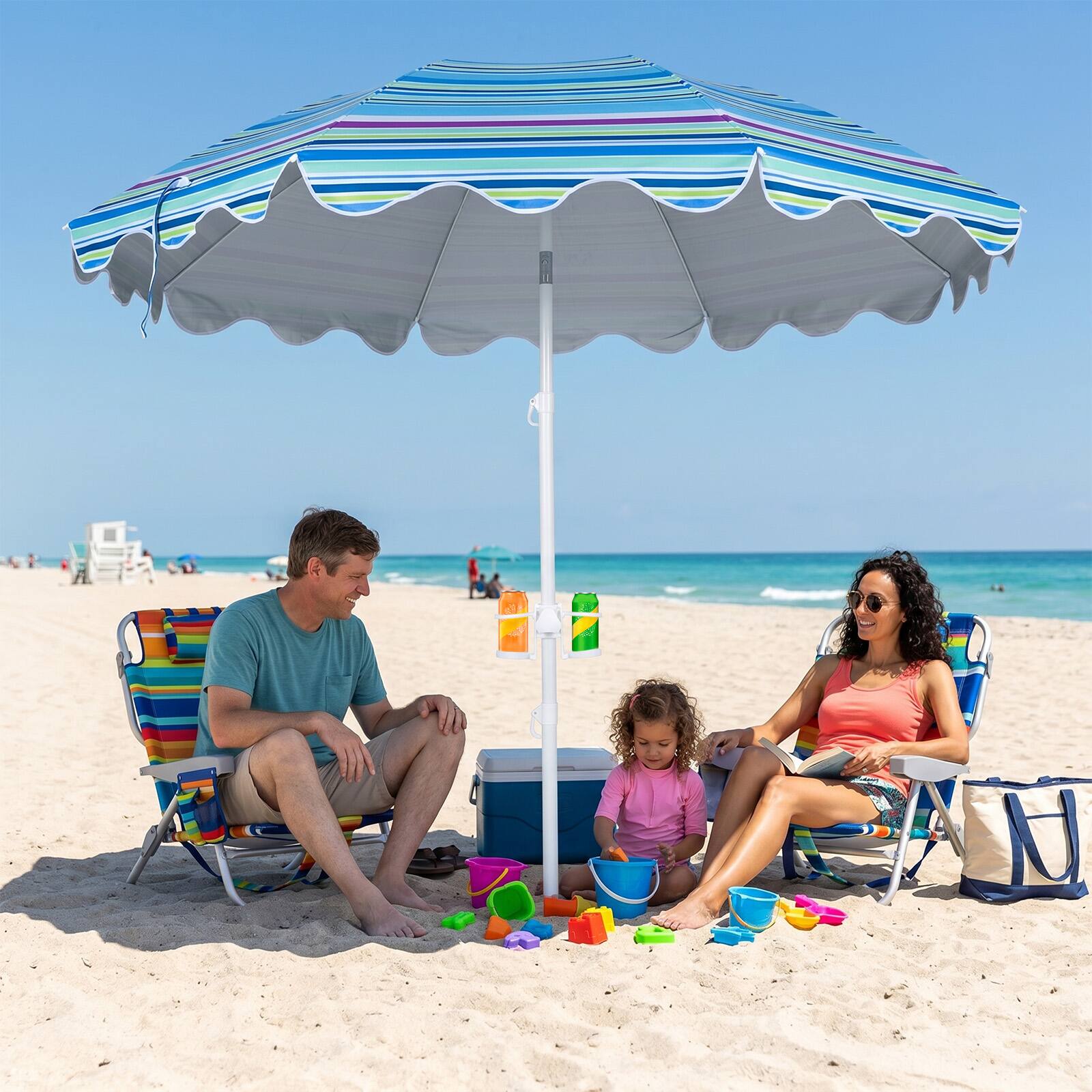 Alt View 1. Gymax - Gymax 6.5 FT Beach Umbrella w/ Sand Anchor Tilt Mechanism UPF 50+ Sun Protection Blue Stripe - Blue.
