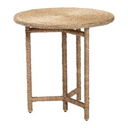 bali & pari - Fumito Handwoven Seagrass End Table - Round Boho Side Table with Wrapped Frame, Handmade Coastal - Natural Brown