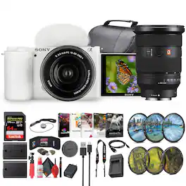 ZV-E10 Mirrorless Camera W/ 16-50mm II Lens (White) + Sony 18-105mm Lens + 64GB + More (International Model)