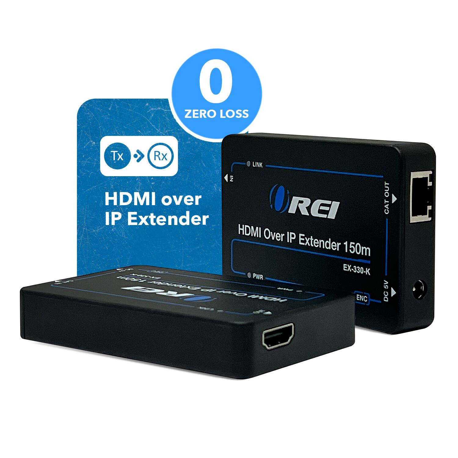 HDMI over IP Extender, HDMI Over IP Extender 150m, EX-330-K, 0 ZERO LOSS, Tx Rx, LINK IN OUT, PWR, ENC, DC 5V, VAU, Ore