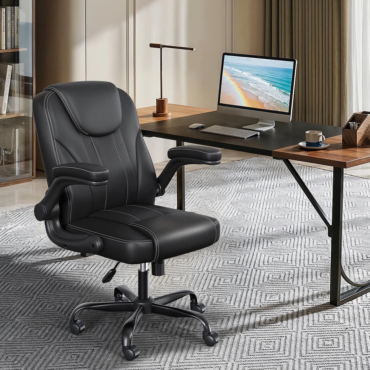 Pinmoco - Ergonomic PU Leather Office Chair, High Back Executive Computer Desk Chair - Black
