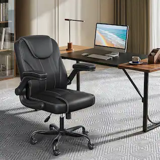 Pinmoco - Ergonomic PU Leather Office Chair, High Back Executive Computer Desk Chair - Black