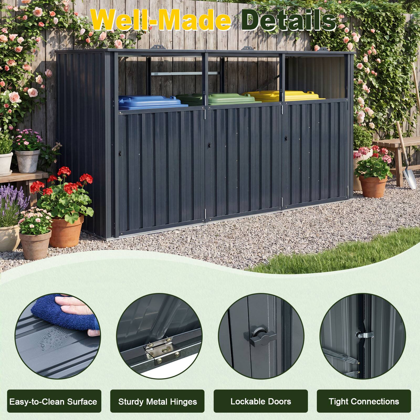 Well-Made Details

- Easy-to-Clean Surface
- Sturdy Metal Hinges
- Lockable Doors
- Tight Connections