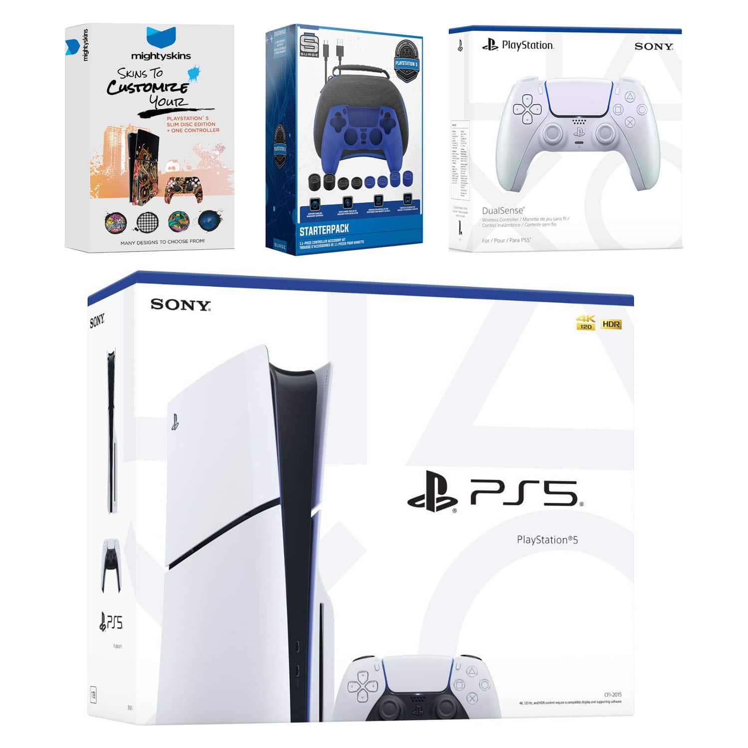 PlayStation 5 Slim Disc Bundle with Extra Controller, Accessory Kit and MightySkins Code - PlayStation 5
