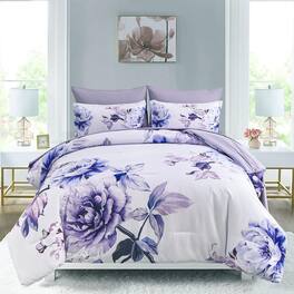 PO3TICJUNKI3 - Floral Comforter Set 3 Piece Bed In A Bag Soft Microfiber Bedding For All Season - Light Purple-King