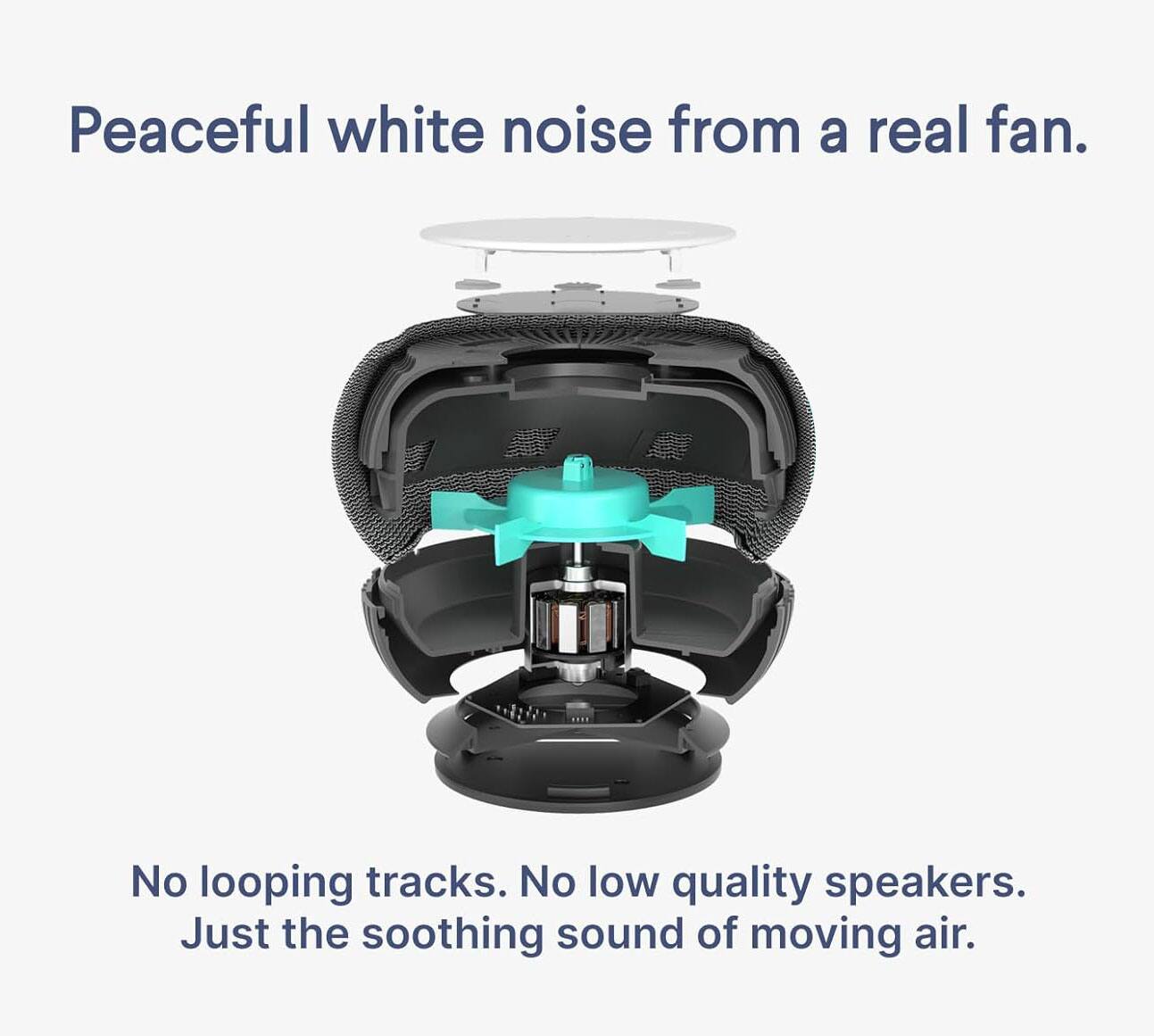 Peaceful white noise from a real fan.  
No looping tracks. No low quality speakers.  
Just the soothing sound of moving air.