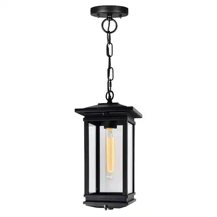 Front. CWI Lighting - Oakwood 1 Light Outdoor Black Pendant - Black.
