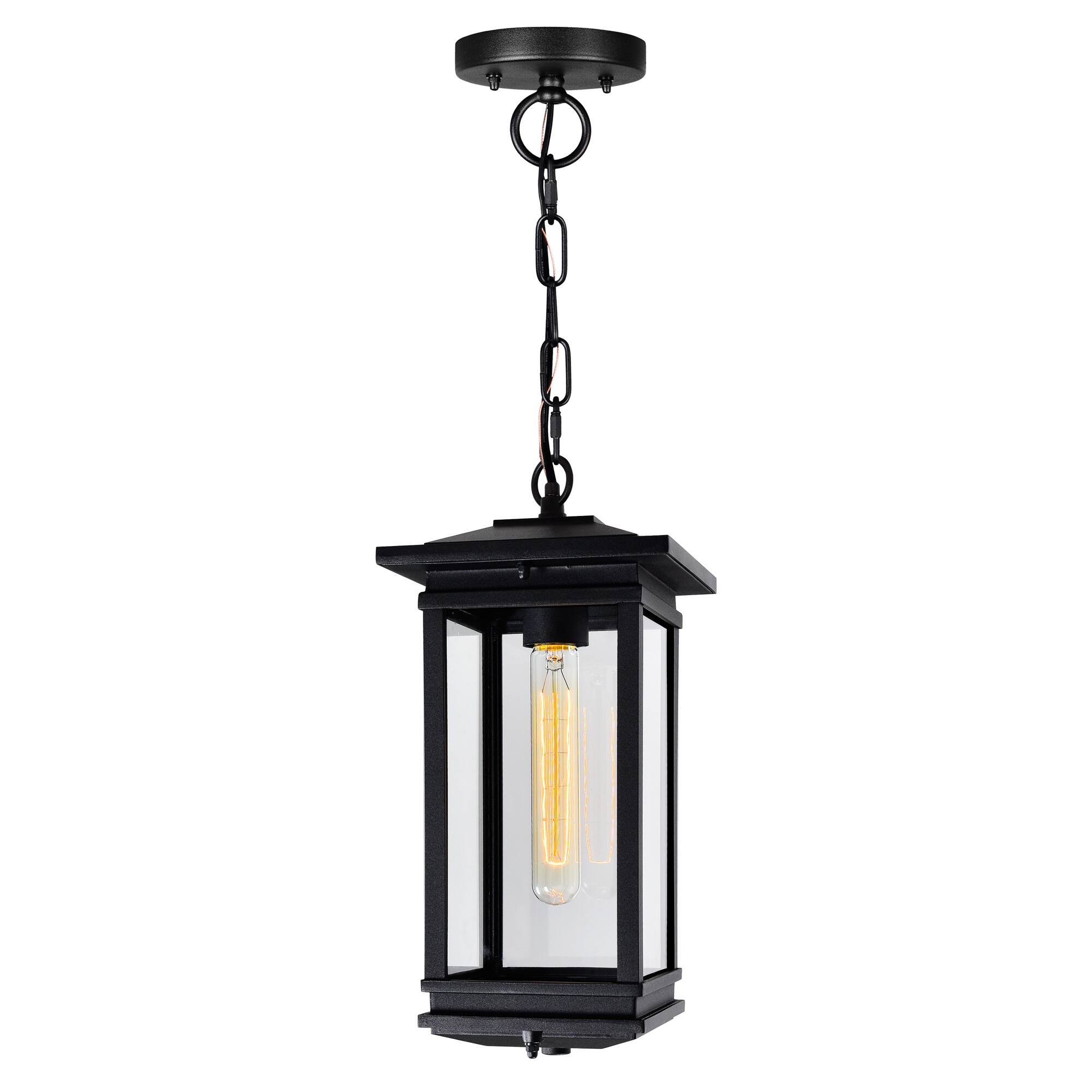 Front. CWI Lighting - Oakwood 1 Light Outdoor Black Pendant - Black.