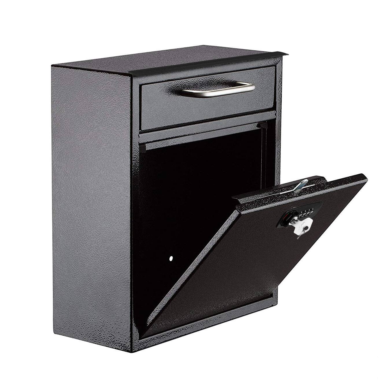 Angle. AdirOffice - Drop Box Medium Steel Wall-Mounted Drop Box Mailbox with Combination Lock - Black.