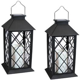 Sunnydaze - Concord Outdoor Solar Candle Lantern - 11 in - Set of 2 - Black