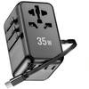 Front. HONGGE - 35W Retractable Travel Charger with Magnetic Cable and Universal Plug Adapters - Blakc.