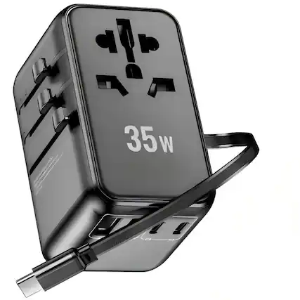 Front. HONGGE - 35W Retractable Travel Charger with Magnetic Cable and Universal Plug Adapters - Blakc.