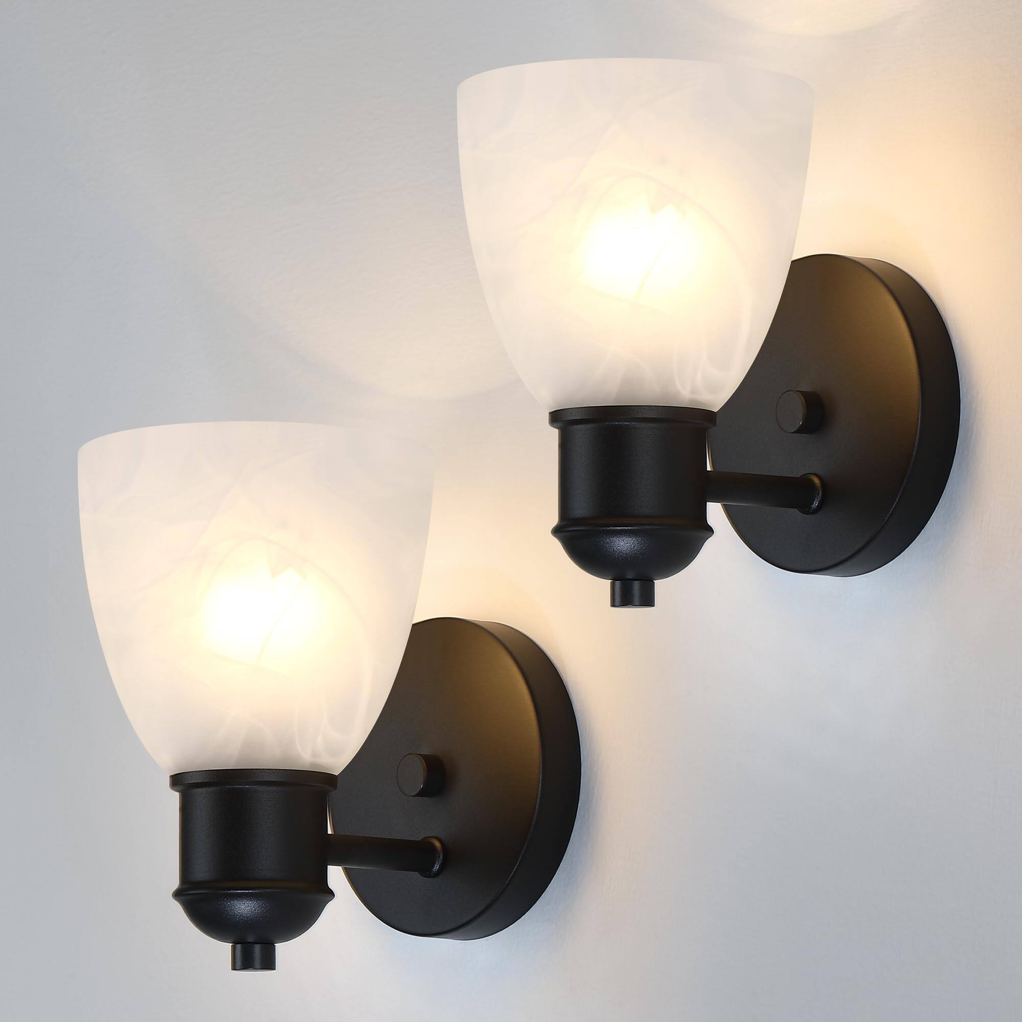 Front. Earthley Blooms - Bathroom Vanity Light Set Of Wall Lights For Living Room Farmhouse Sconces Lighting Fixtures With Frosted G - Matte Black.