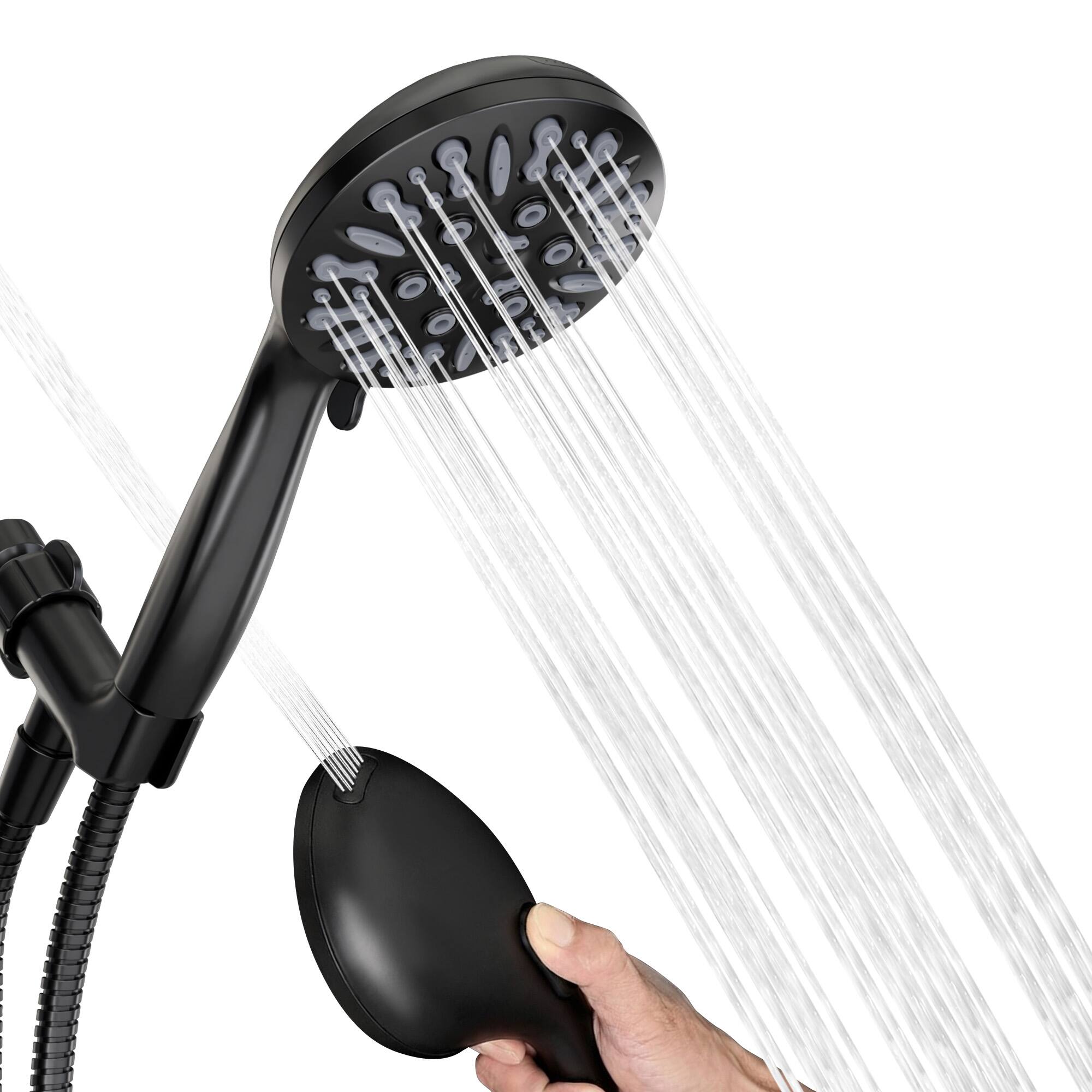 Angle. Akicon - Akicon High Pressure Handheld Shower Head 9-Setting with 60" Stainless Steel Hose 2.5 gpm in Black - Black.
